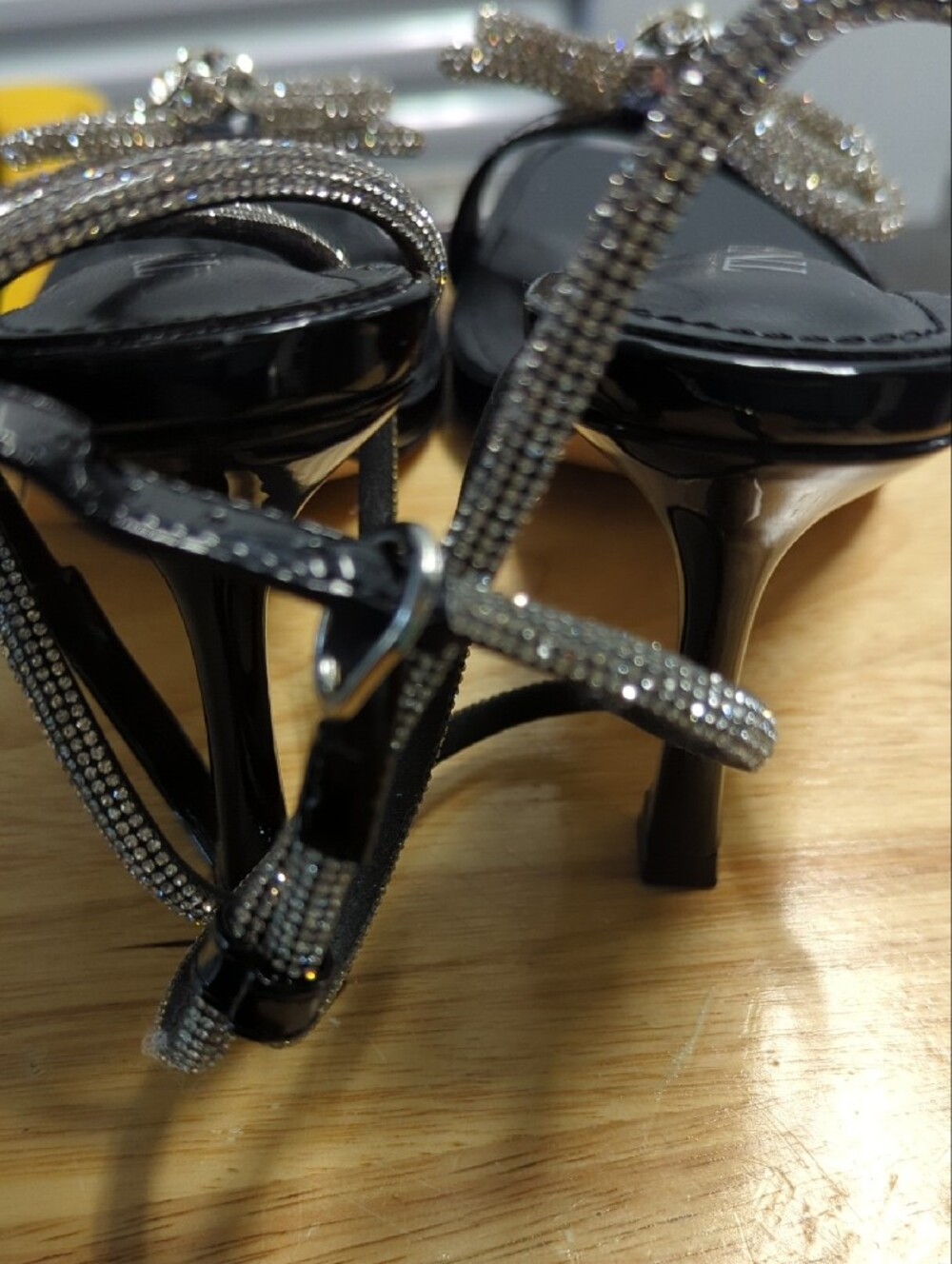 Black Rhinestone Bow Ankle-Strap Sandals - Picture 4 of 5